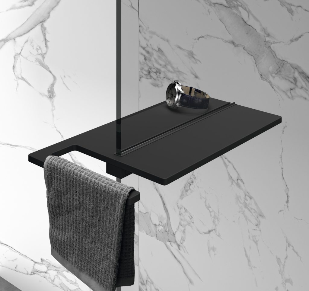 Hüppe Select+ ShowerBoard-upínacia polica do sprchy so držiakom uteráku čiarna matná SL2401123